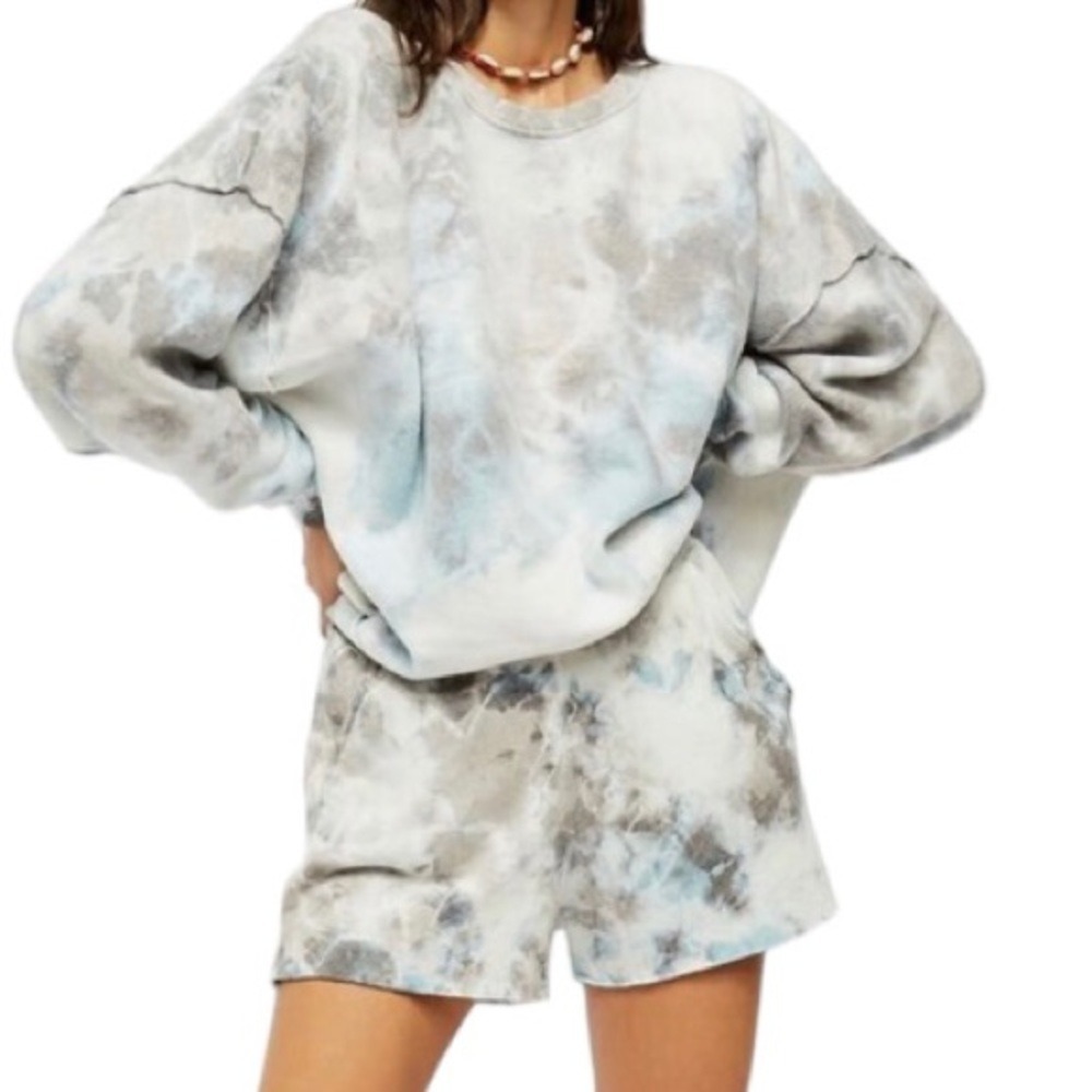 Intimately by Free People Kelly Washed Tie Dye Blue White Grey Athletic Shorts